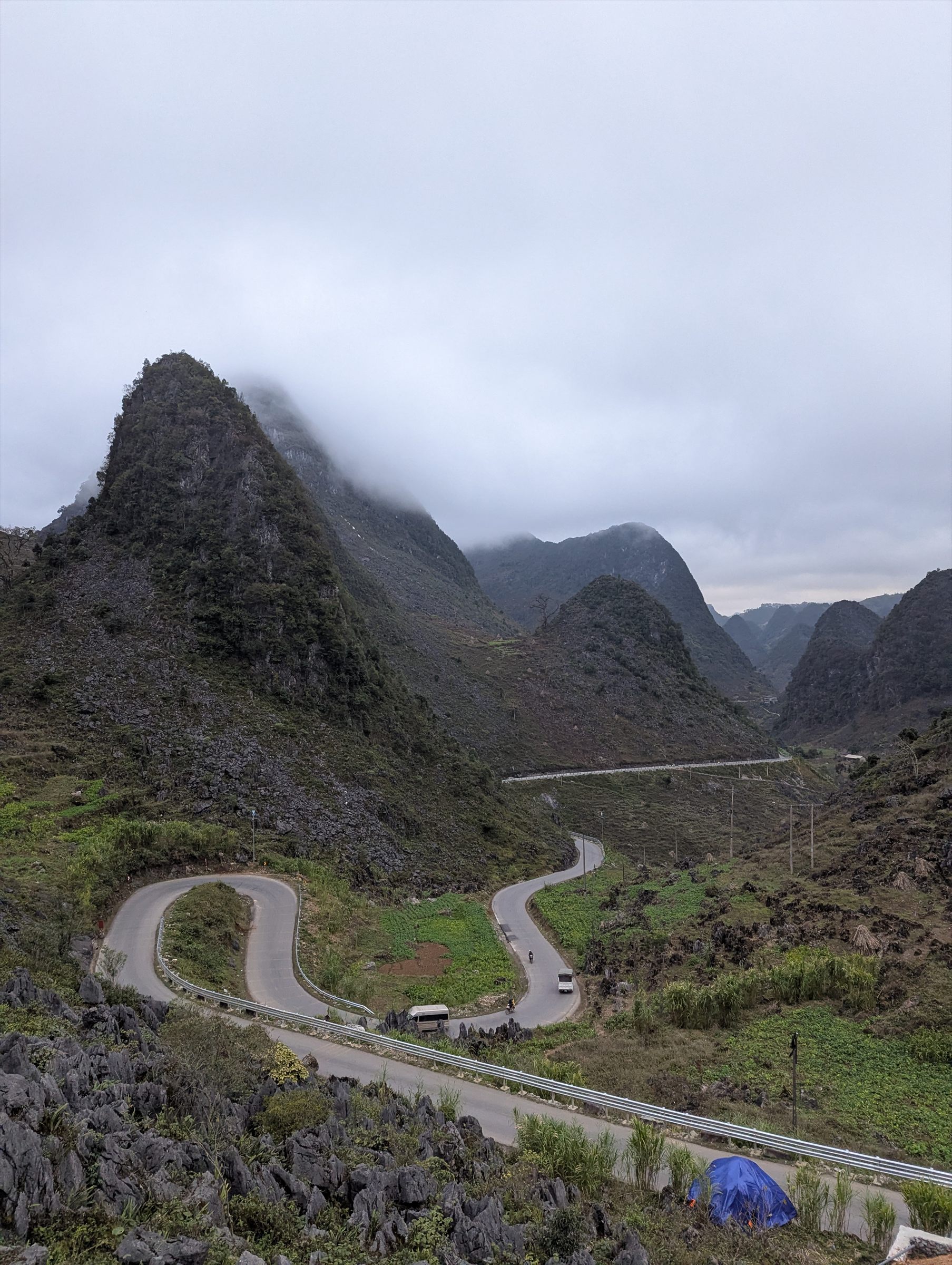 Switchbacks climbing through the karst